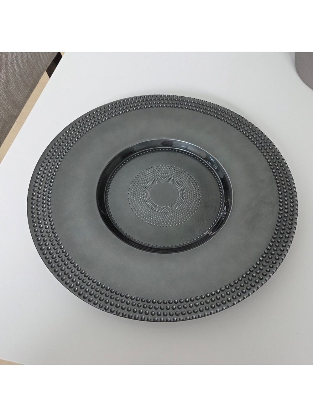 Smoky Charcoal Beaded Glass Charger & Decorative Plate